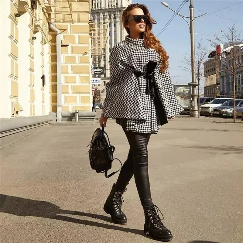 Houndstooth Cape Coat | Fashionsarah.com