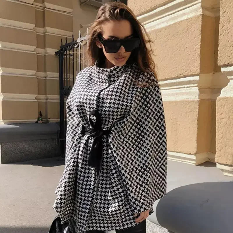 Houndstooth Cape Coat | Fashionsarah.com