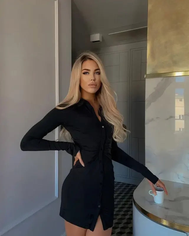 Ruched Black Shirt Dress | Fashionsarah.com