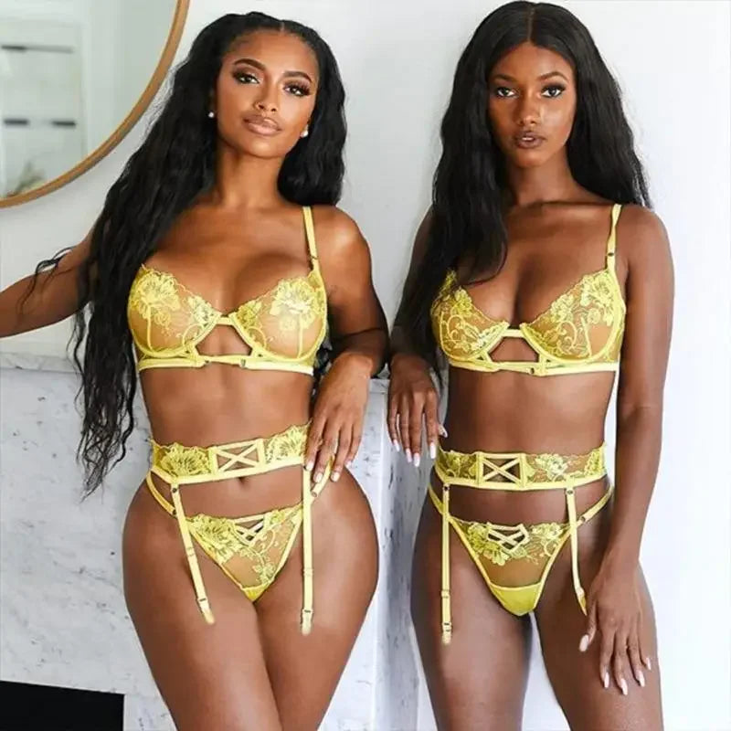 3 Pieces Yellow Lingerie Set | Fashionsarah.com