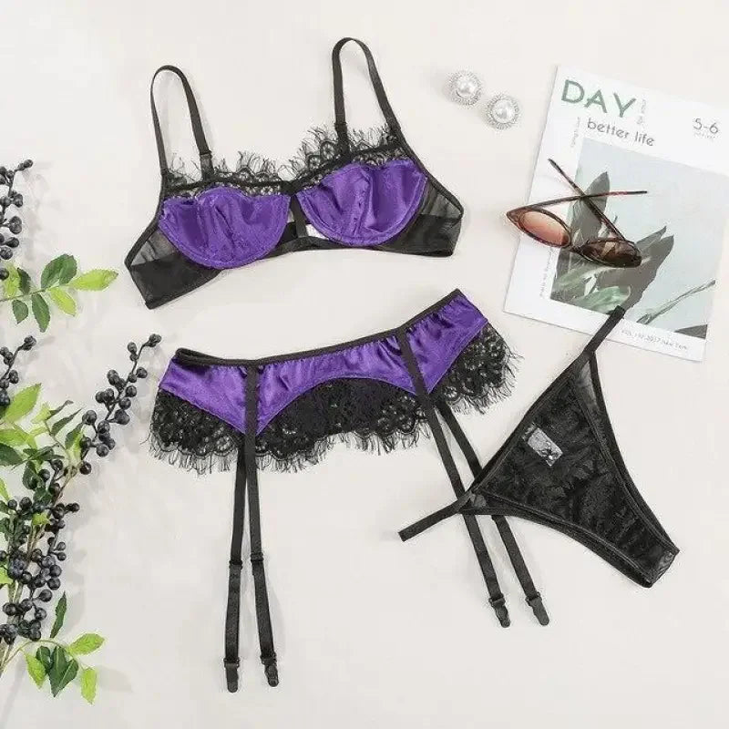 Purple Lingerie Set 3 Pieces | Fashionsarah.com