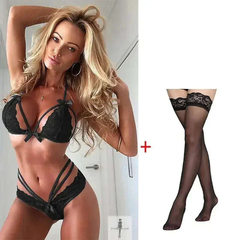 Fashionsarah.com Fashionsarah.com Bowknot Lace Trim Lingerie Sets