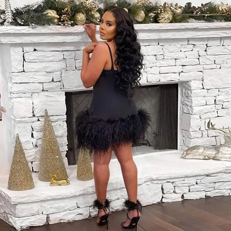 Spaghetti Feather Detail Dress | Fashionsarah.com