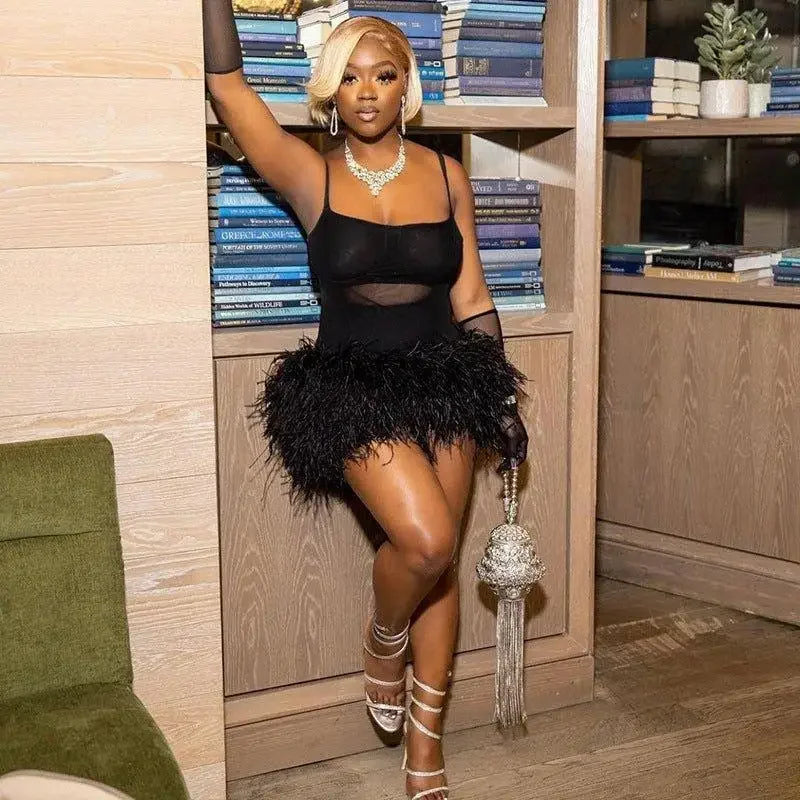 Spaghetti Feather Detail Dress | Fashionsarah.com