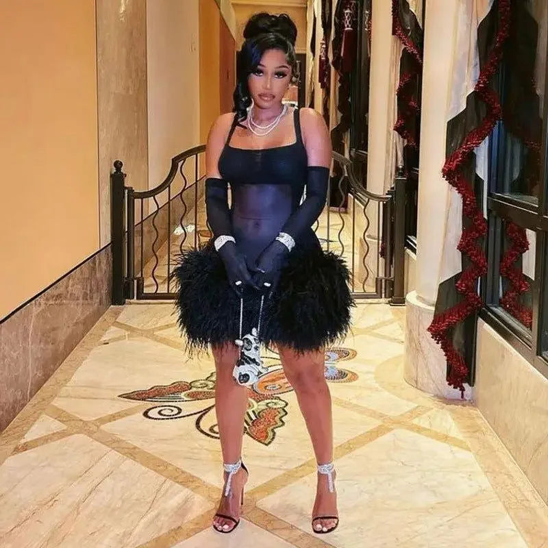 Spaghetti Feather Detail Dress | Fashionsarah.com