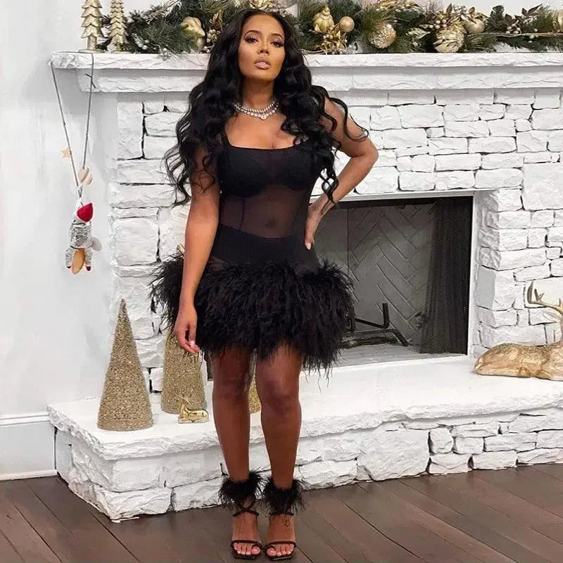 Spaghetti Feather Detail Dress | Fashionsarah.com