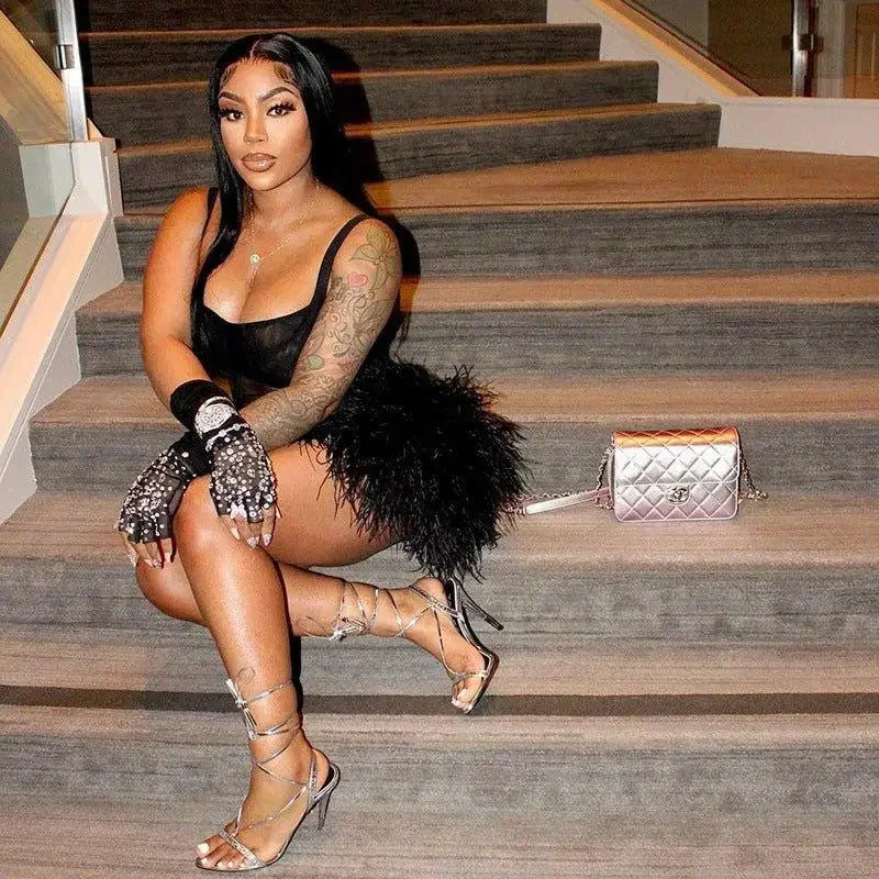 Spaghetti Feather Detail Dress | Fashionsarah.com