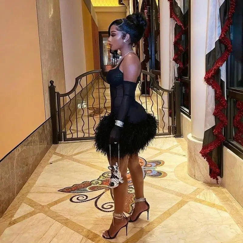 Spaghetti Feather Detail Dress | Fashionsarah.com