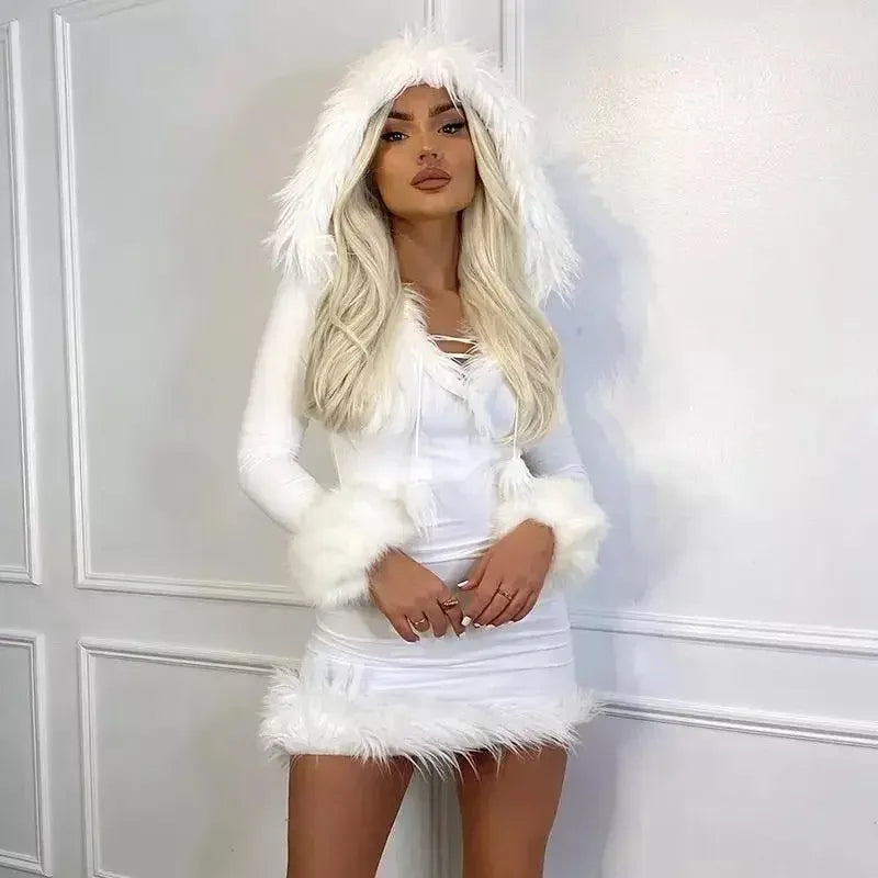 Furry Hooded Dress | Fashionsarah.com
