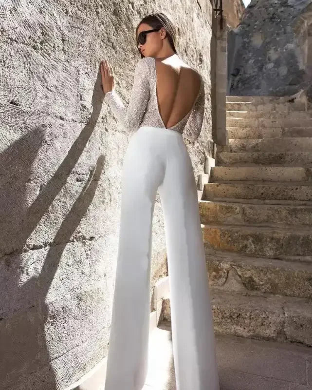 White Wedding Jumpsuits | Fashionsarah.com