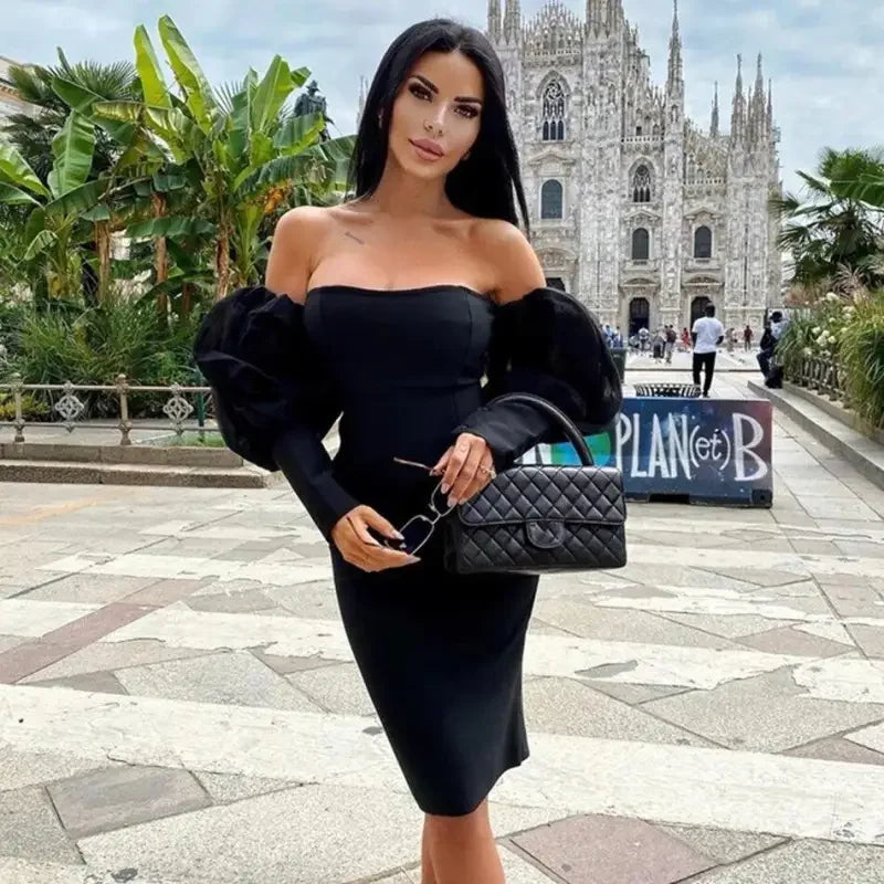 Off Shoulder Black Dress | Fashionsarah.com