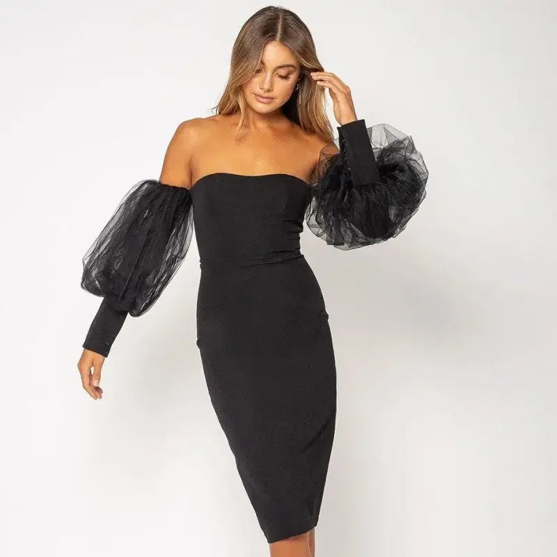 Off Shoulder Black Dress | Fashionsarah.com