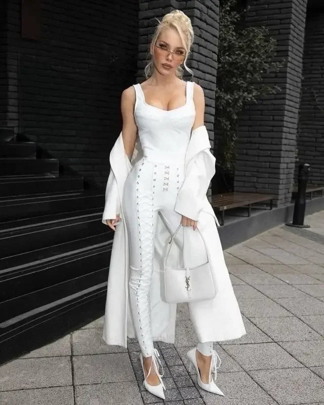 Women Top & Lace-Up Pencil Pants | Fashionsarah.com