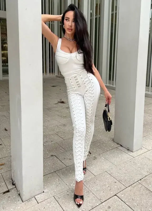 Women Top & Lace-Up Pencil Pants | Fashionsarah.com