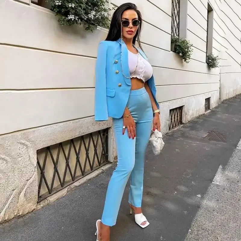 Slim Blazer with High Waist Trousers | Fashionsarah.com