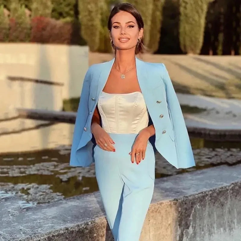 Slim Blazer with High Waist Trousers | Fashionsarah.com