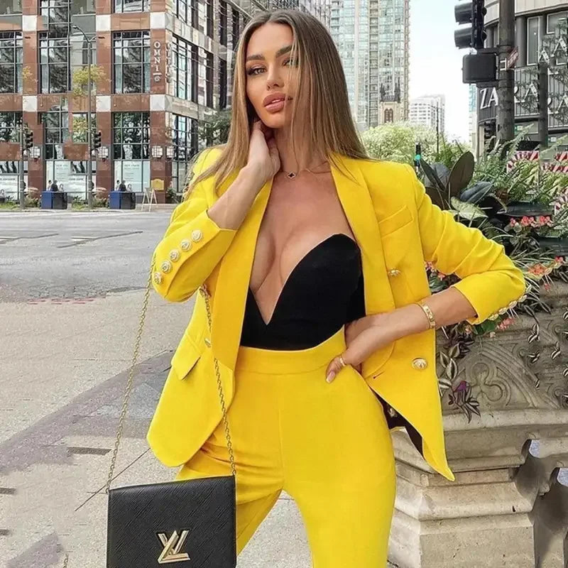 Slim Blazer with High Waist Trousers | Fashionsarah.com