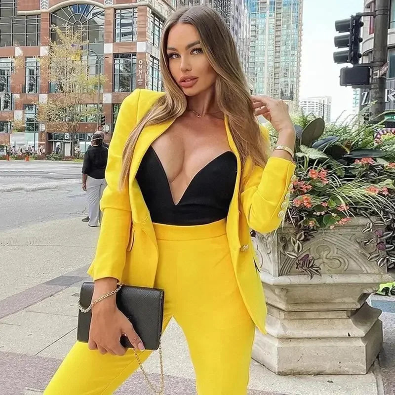 Slim Blazer with High Waist Trousers | Fashionsarah.com