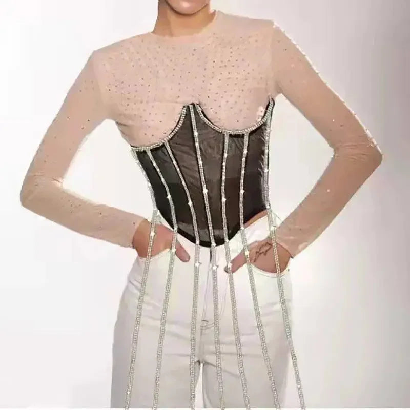 Women Luxury Corset Top with Rhinestone | Fashionsarah.com