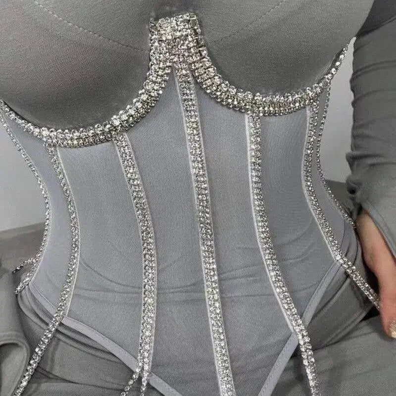 Women Luxury Corset Top with Rhinestone | Fashionsarah.com