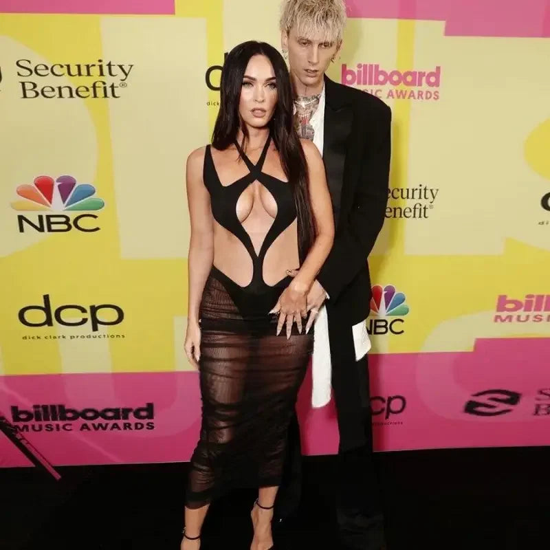 Sexy Halter Mesh Bodycon Mid-calf Dress | Fashionsarah.com