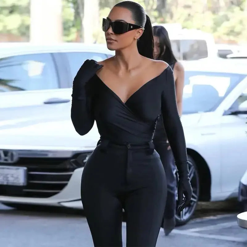 Open Shoulder Bodysuit With Gloves | Fashionsarah.com
