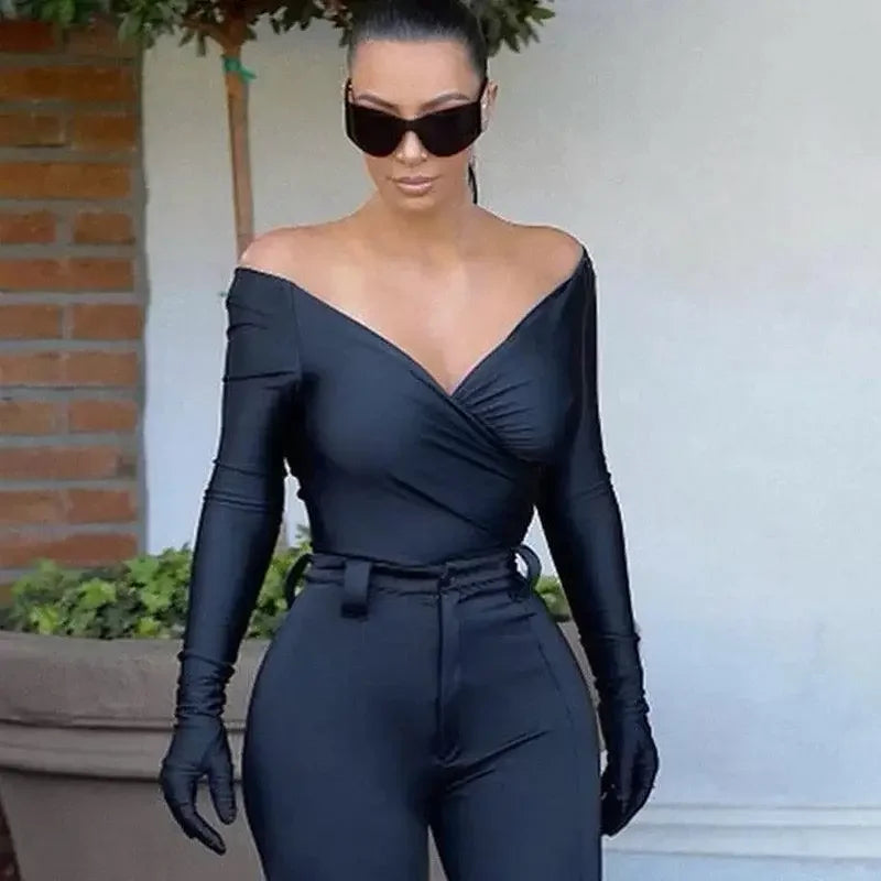 Open Shoulder Bodysuit With Gloves | Fashionsarah.com