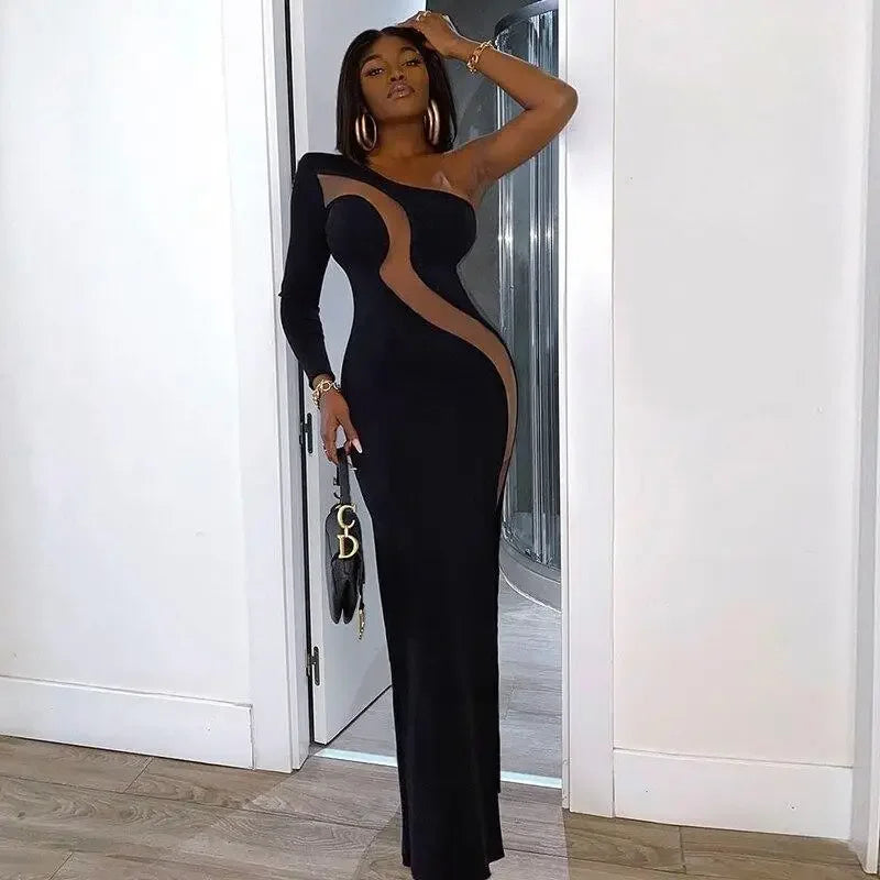 Mesh One Shoulder Maxi Dress | Fashionsarah.com