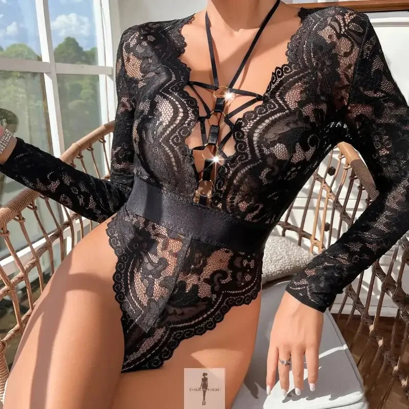 Fashionsarah.com Fashionsarah.com Deep V Neckline See-through Lingerie Bodysuit