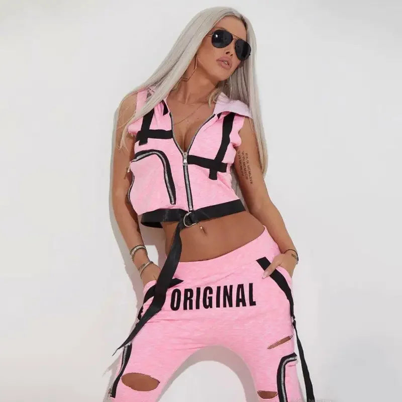 Pink Vest & Hole Pants Suits | Fashionsarah.com