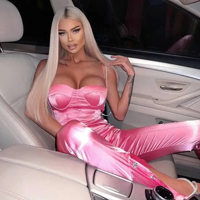 Pink Satin Jumpsuit | Fashionsarah.com