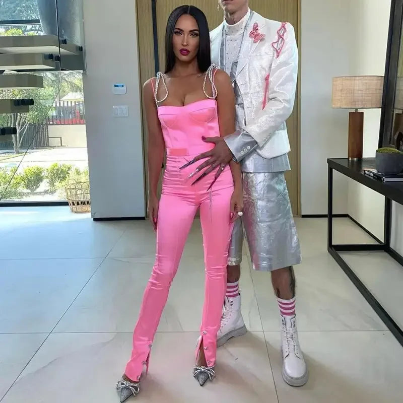 Pink Satin Jumpsuit | Fashionsarah.com