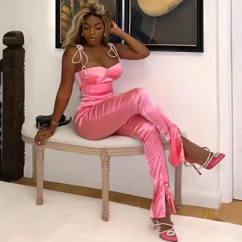 Pink Satin Jumpsuit | Fashionsarah.com