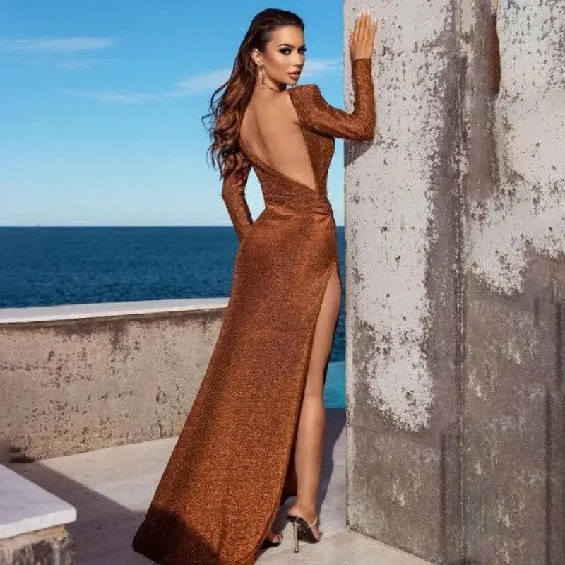 Backless Maxi Dress - Golden / US 2