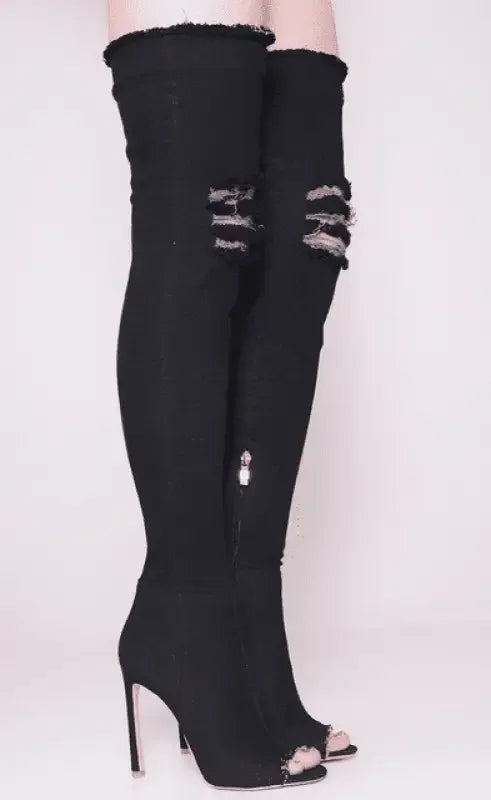 Peep Toe Over The Knee Jeans Boots | Fashionsarah.com