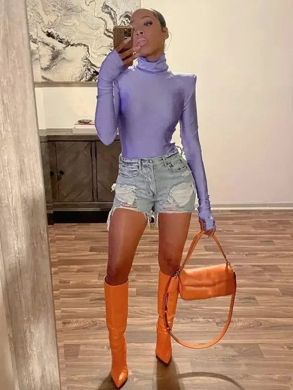 Padded Shoulder Bodysuits with gloves | Fashionsarah.com