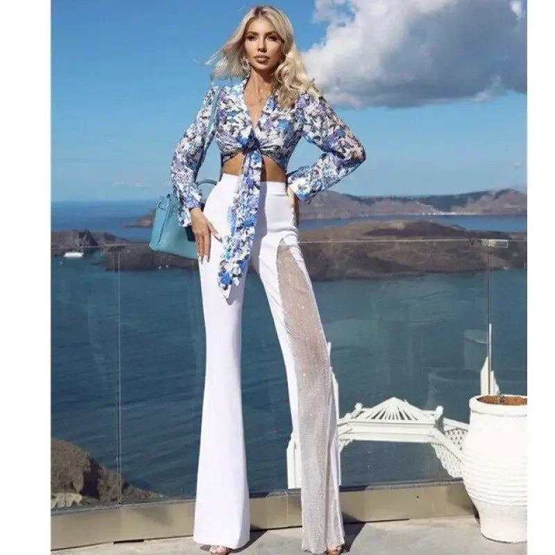 Women High Waist Flare Long Pants | Fashionsarah.com