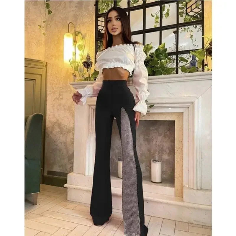 Women High Waist Flare Long Pants | Fashionsarah.com