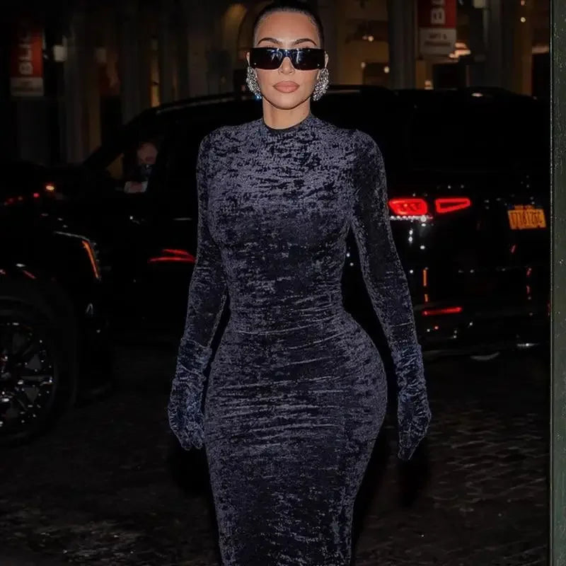 Velvet Pencil Long Dress | Fashionsarah.com