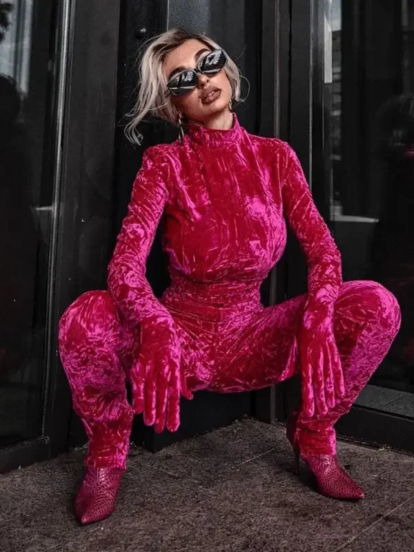 Velvet Bodycon Jumpsuit | Fashionsarah.com