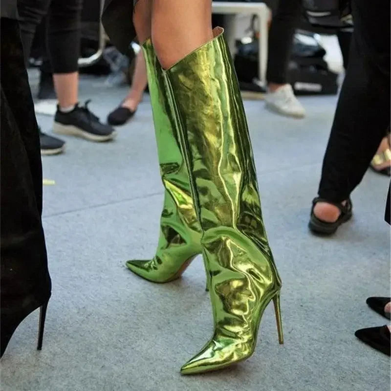 Metallic Leather Stiletto Boots | Fashionsarah.com