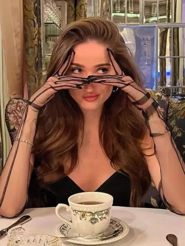 Mesh Perspective Long Gloves | Fashionsarah.com