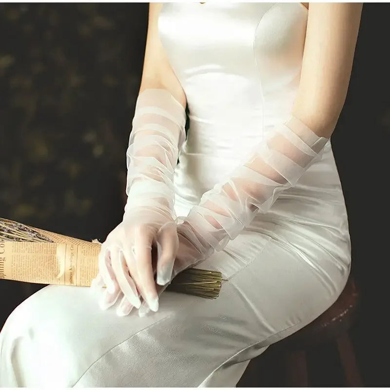 Mesh Perspective Long Gloves | Fashionsarah.com