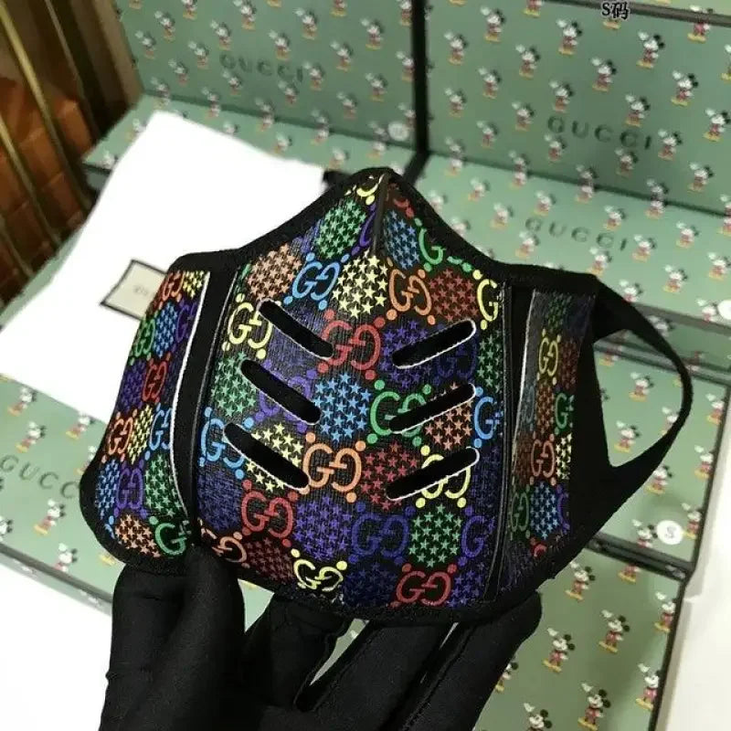Colorful Gucci face mask in lux fashion display by FashionSarah