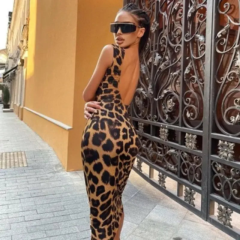 Leopard Backless Sheath Dress | Fashionsarah.com