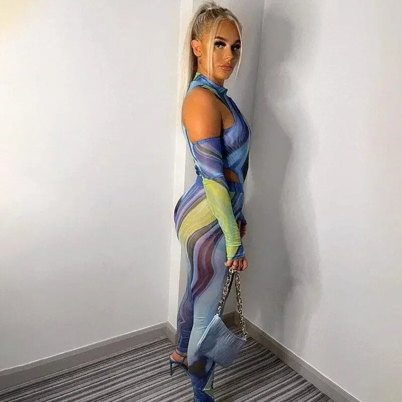 One Shoulder Bodysuit Gloves with Pants | Fashionsarah.com