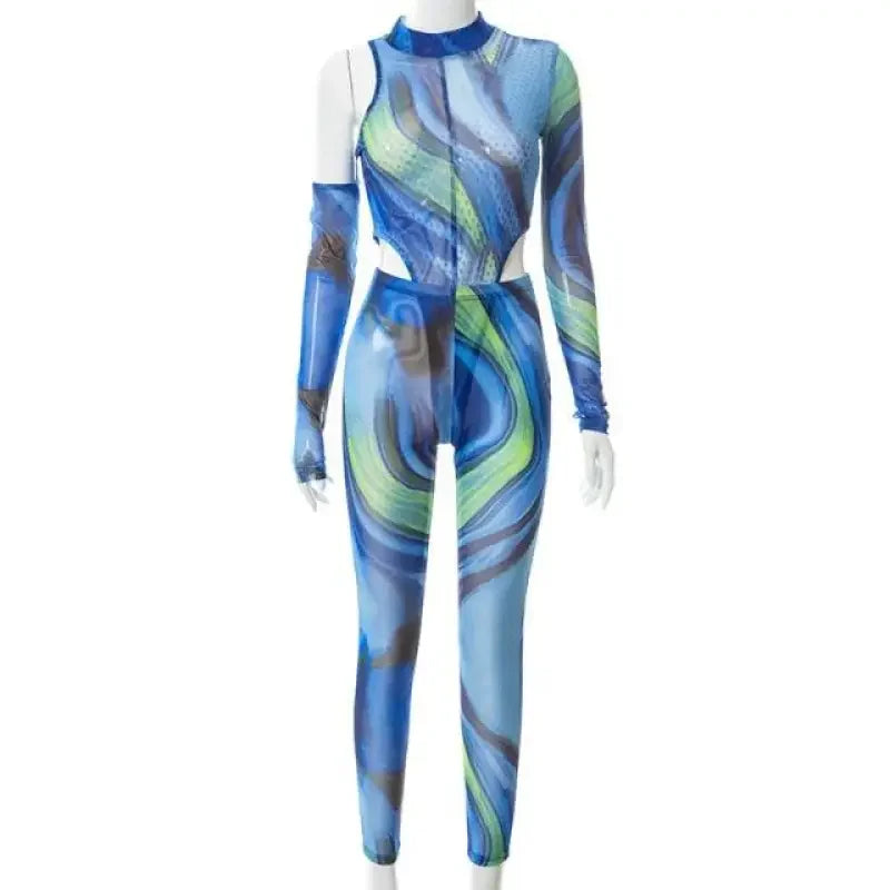 One Shoulder Bodysuit Gloves with Pants | Fashionsarah.com