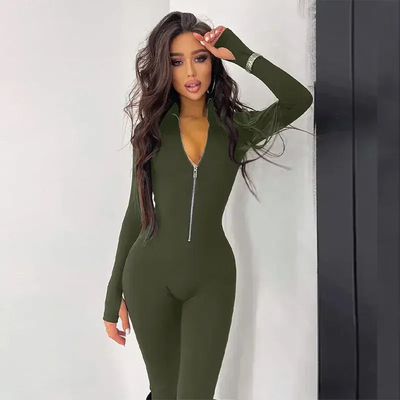Long Sleeve Zipper Jumpsuit | Fashionsarah.com