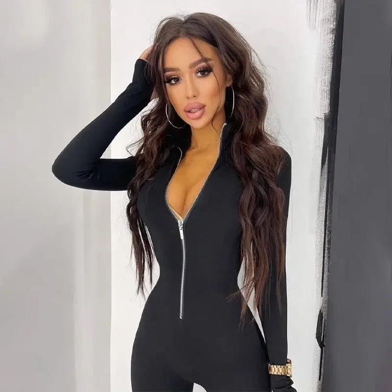 Long Sleeve Zipper Jumpsuit | Fashionsarah.com