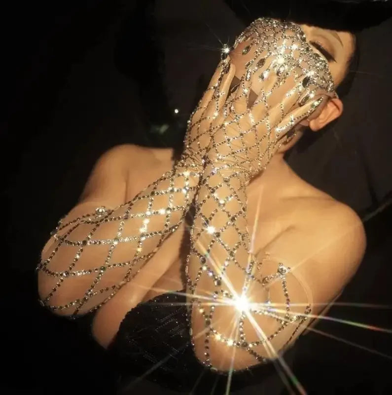 Shining Silver Rhinestone Gloves / Mask | Fashionsarah.com